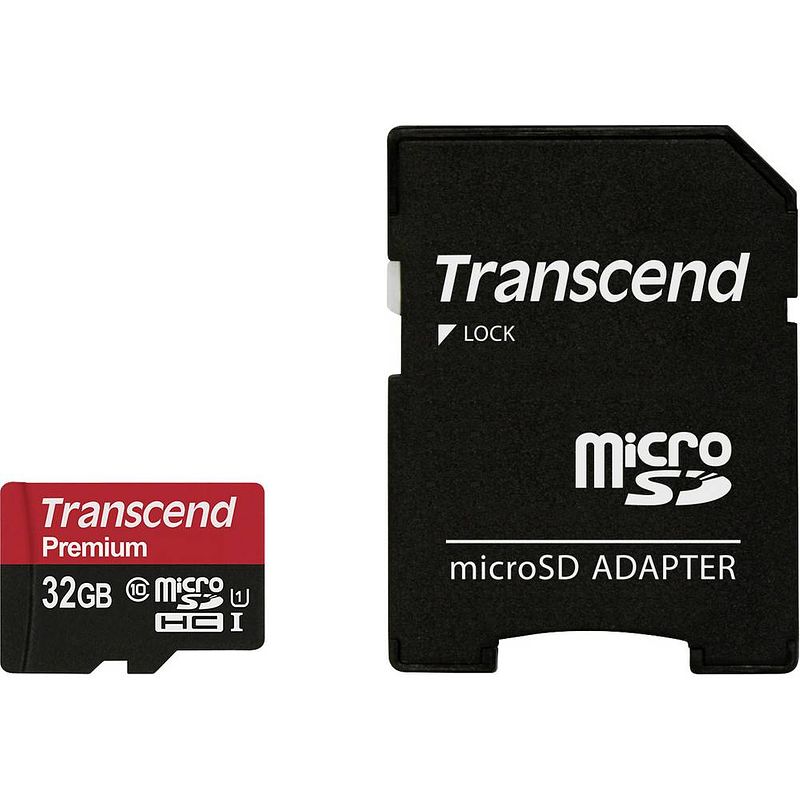 Foto van Transcend premium microsdhc-kaart 32 gb class 10, uhs-i incl. sd-adapter