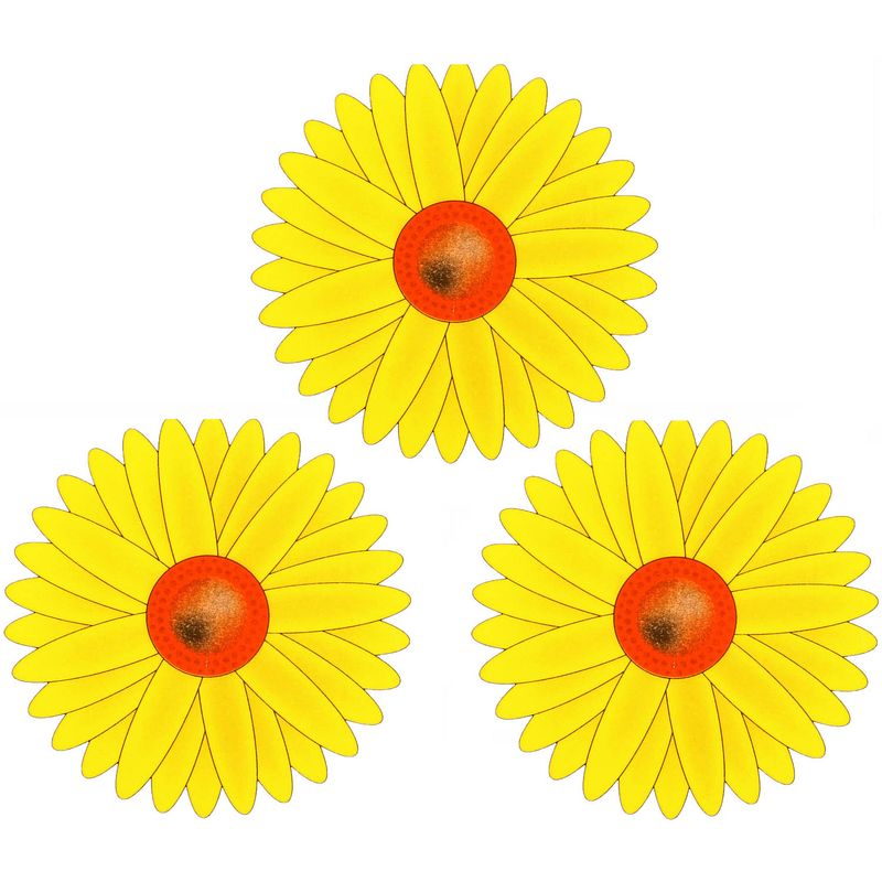 Foto van Fruitvliegjes val zonnebloem raamsticker - 9x stickers - geel - diameter 8,5 cm - ongediertevallen - ongediertebestrijdi