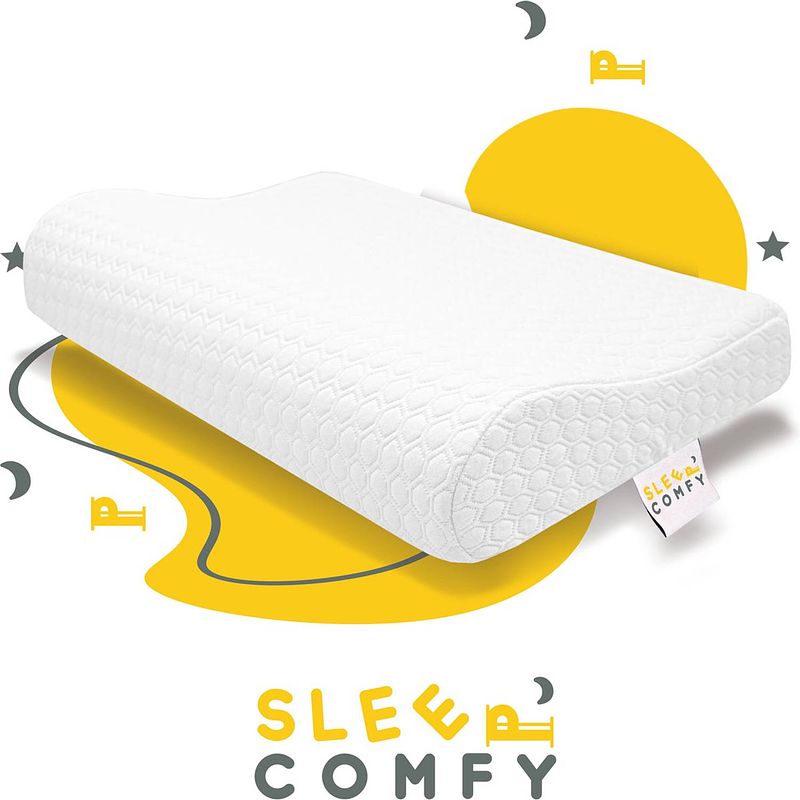Foto van Sleep comfy - traagschuim hoofdkussen - geschikt voor rug-, zij-en buikslapers - neksteun kussen-m 57x37x10/7 cm