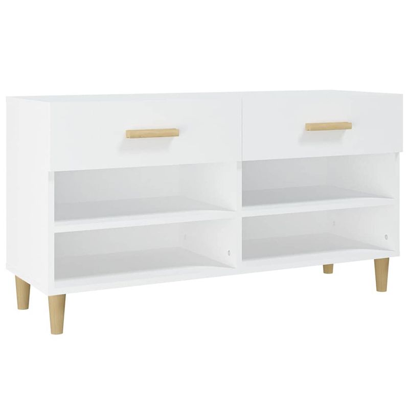 Foto van The living store schoenenkast - wit - 102 x 35 x 55 cm - bewerkt hout