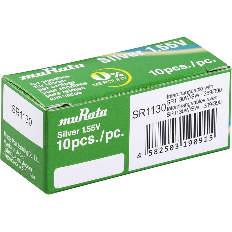 Foto van Murata sr1130-pbww 389 knoopcel zilveroxide 1.55 v 85 mah 10 stuk(s)