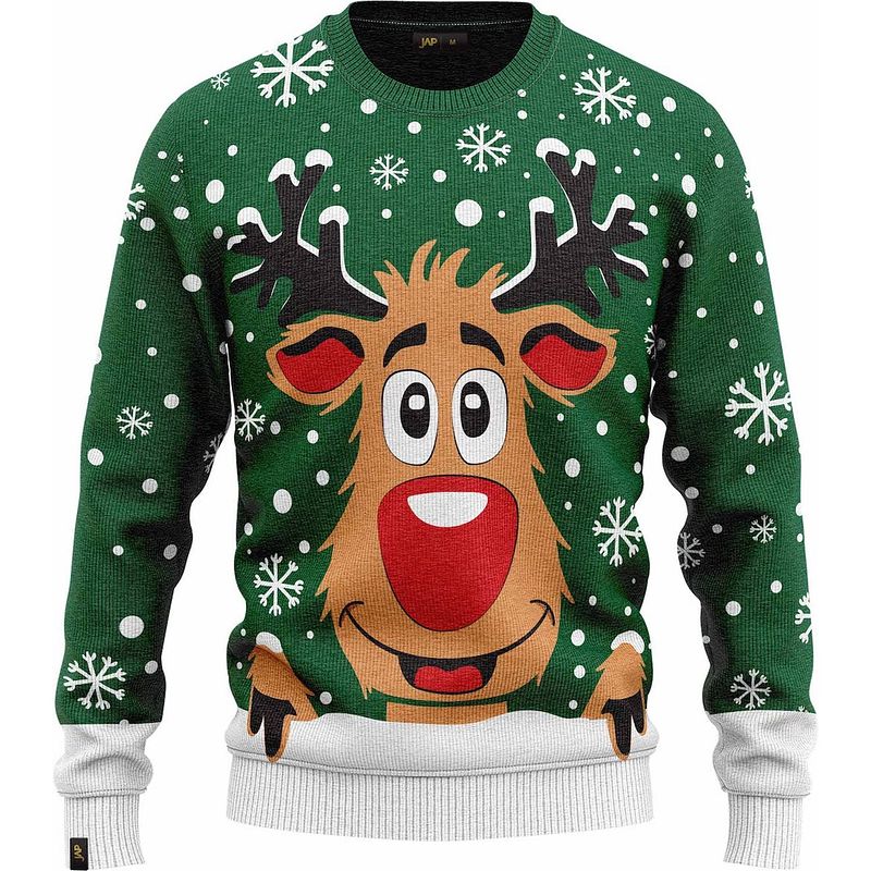 Foto van Jap foute kersttrui - rudolf het rendier - kerstcadeau - dames en heren - kerst - 2xl - groen