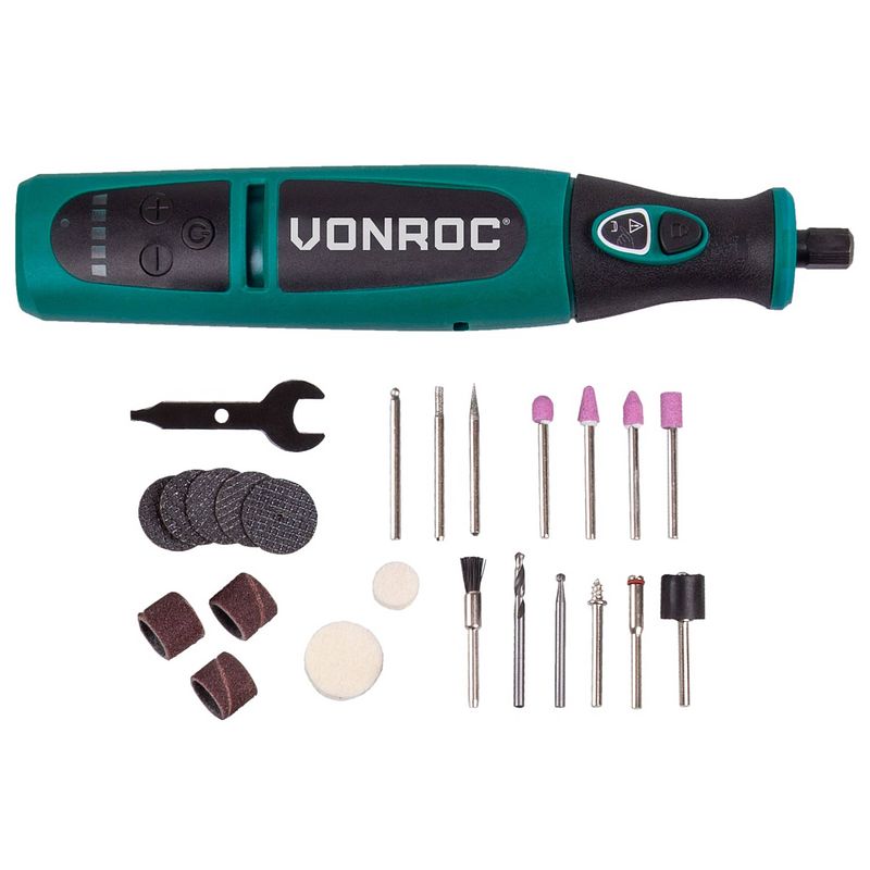 Foto van Vonroc roterende multitool 8v incl. 24-delige accessoire set, oplader en opbergtas