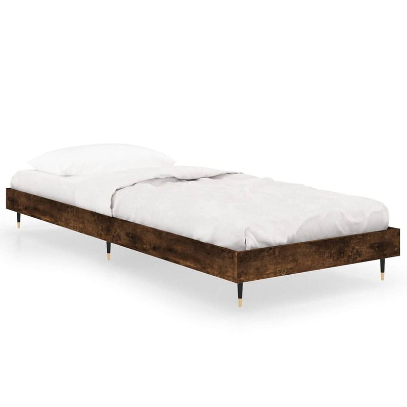 Foto van The living store bedframe - gerookt eiken - 193 x 78 x 20 cm - multiplex lattenbodem