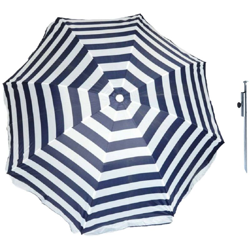 Foto van Parasol - blauw/wit - d160 cm - incl. draagtas - parasolharing - 49 cm - parasols