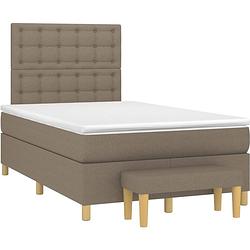 Foto van The living store boxspringbed - 203x120x118/128 cm - taupe - pocketvering - middelharde ondersteuning