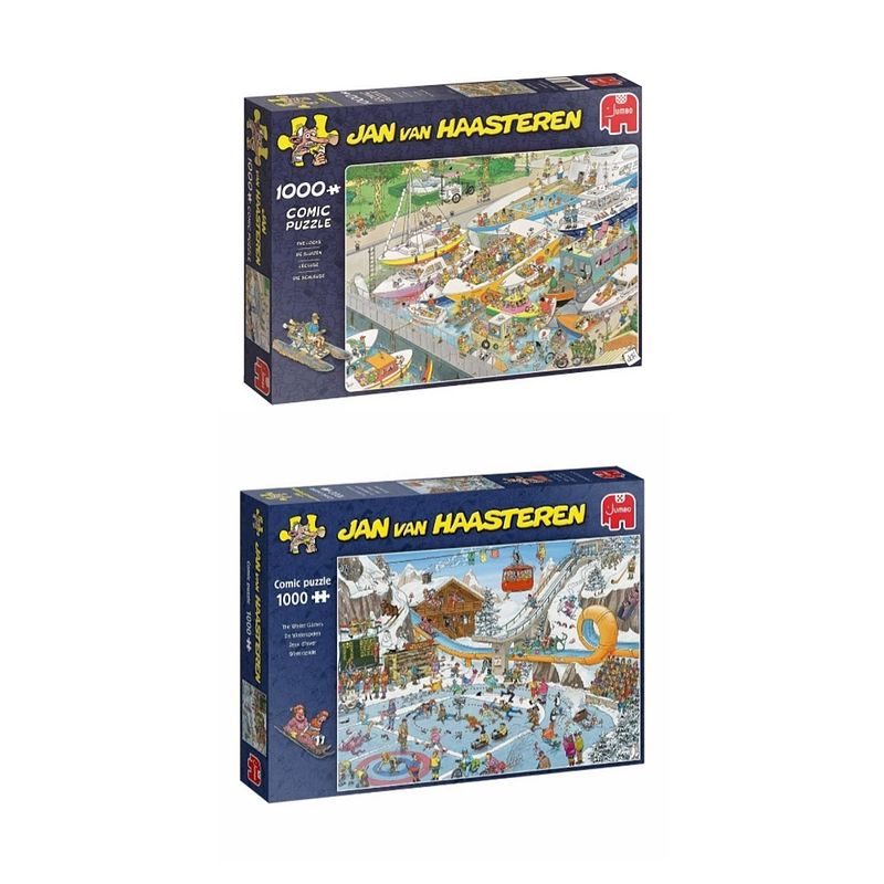 Foto van Jan van haasteren puzzelbundel - 2 stuks - de sluizen 1000 stukjes & de winterspelen 1000 stukjes