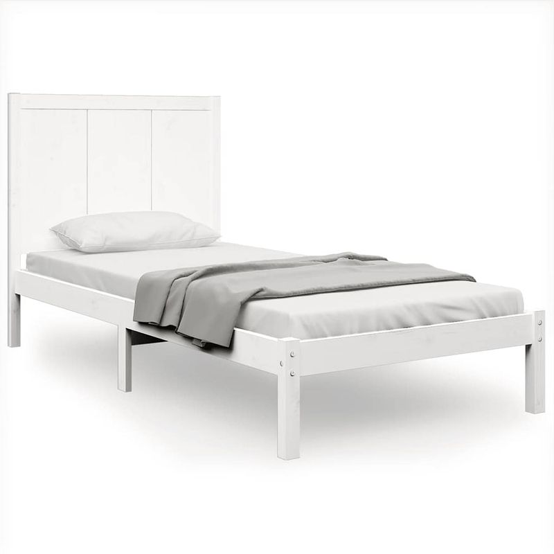 Foto van The living store bedframe grenenhout - wit - 205.5 x 95.5 x 31 cm - klassiek hoofdeinde