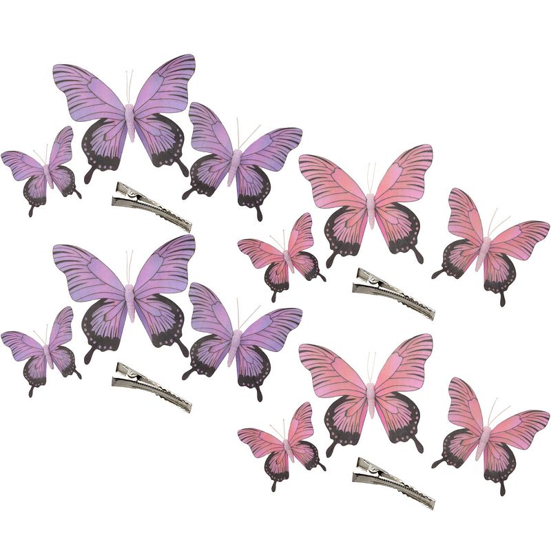 Foto van Othmar decorations decoratie vlinders op clip 12x stuks - paars/roze - 12/16/20 cm - hobbydecoratieobject