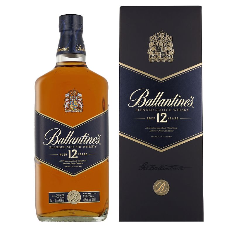 Foto van Ballantines 12 years 1ltr whisky + giftbox