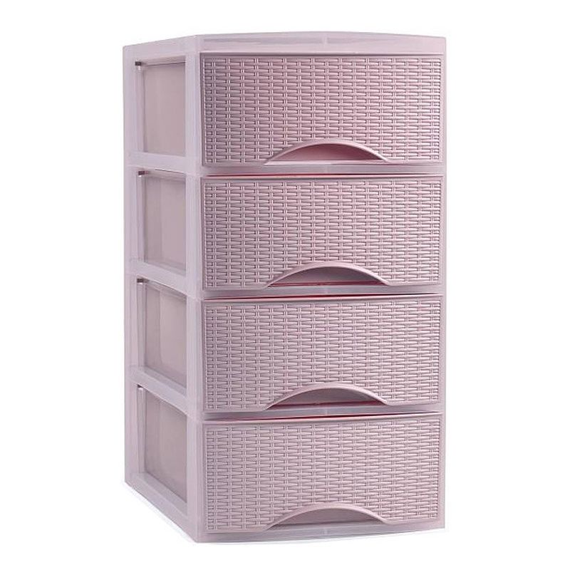 Foto van Plasticforte thuis kantoor organizer ladeblok - 26 x 37 x 49 cm - kunststof - roze - 4 lades - ladeblok