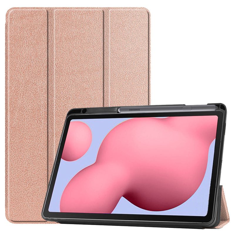 Foto van Basey samsung galaxy tab s6 lite hoesje kunstleer hoes case cover - rose goud