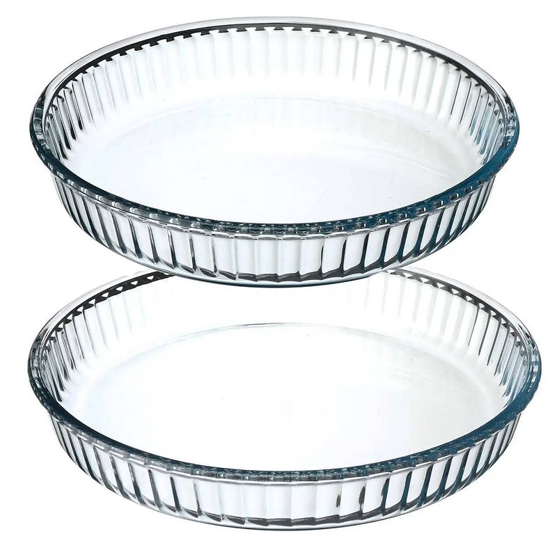 Foto van Ovenschalen set rond - transparant glas - diameter 26 en 32 cm - ovenschalen