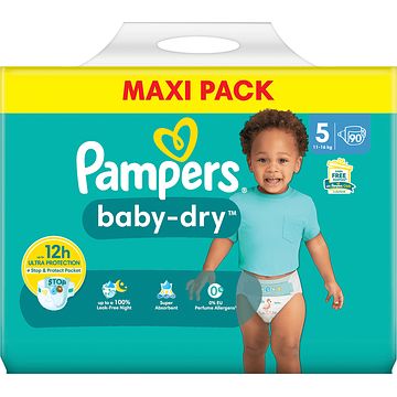 Foto van Pampers babydry maat 5, 90 luiers, tot 12 uur bescherming, 11kg16kg bij jumbo