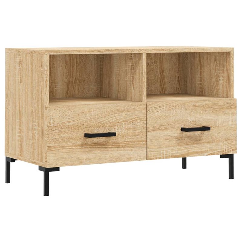 Foto van The living store tv-meubel sonoma eiken - 80 x 36 x 50 cm - bewerkt hout en ijzer