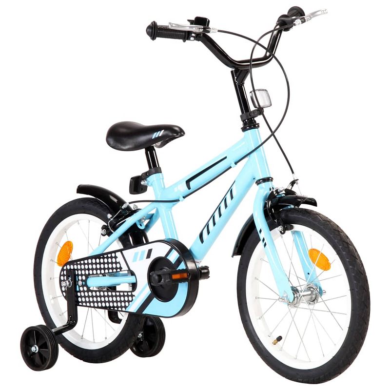 Foto van The living store kinderfiets 16 inch - zwart/blauw - mig gelast stalen frame - verstelbaar zadel - met zijwieltjes en