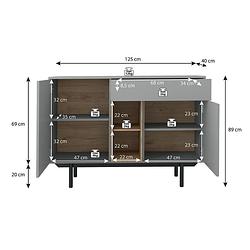 Foto van Meubella - dressoir iris - grijs - eiken - 125 cm