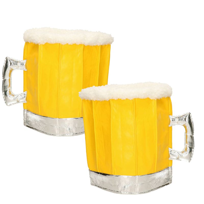 Foto van 2x stuks bier hoed oktoberfest / bier festival geel voor volwassenen - verkleedhoofddeksels