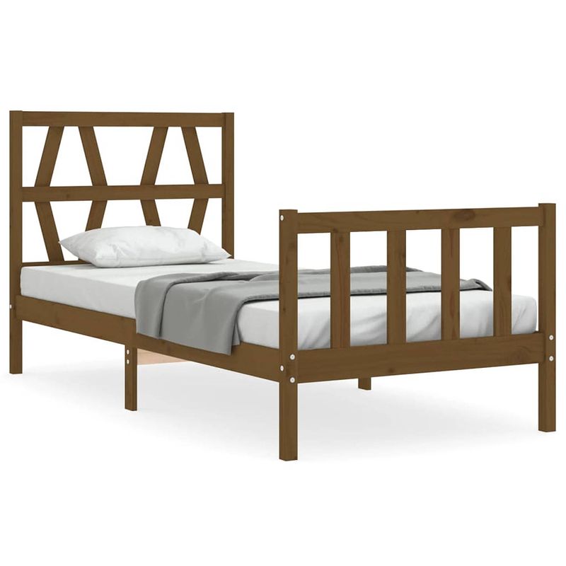 Foto van The living store massief grenenhout - bedframe - 195.5 x 80.5 x 100 cm - honingbruin