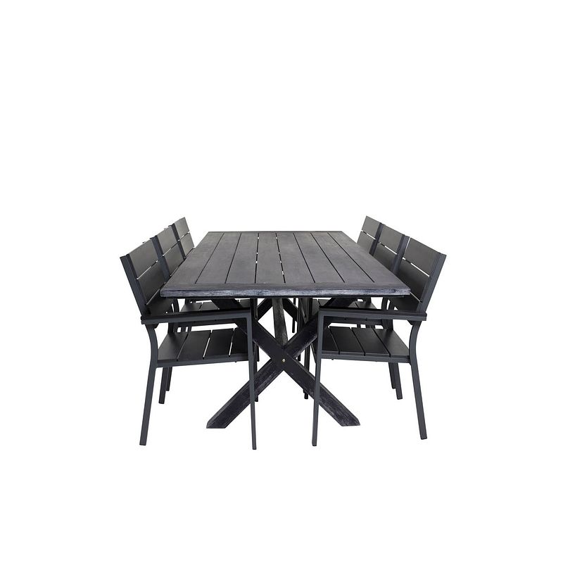 Foto van Rives tuinmeubelset tafel 100x200cm en 6 stoel levels zwart.