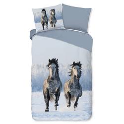 Foto van Good morning kinder dekbedovertrek flanel snowhorses - grey 140x200/220cm
