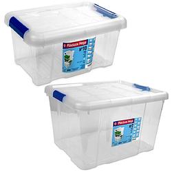 Foto van 2x opbergboxen/opbergdozen met deksel 5 en 25 liter kunststof transparant/blauw - opbergbox