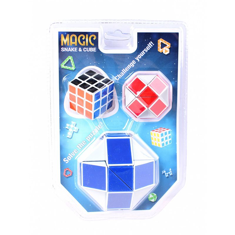 Foto van Johntoy puzzel magische kubus en slang 3-delig blauw