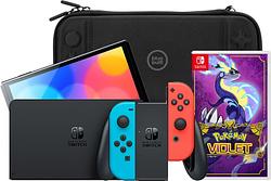 Foto van Nintendo switch oled blauw/rood + pokémon violet + bluebuilt travel case