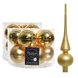 Foto van Glazen kerstballen pakket goud glans/mat 32x stuks inclusief piek mat - kerstbal