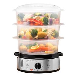 Foto van Alpina stoomkoker - 230v/800w - 3-laags food steamer - bpa-vrij - vaatwasser bestendig - timer - 9 liter inhoud