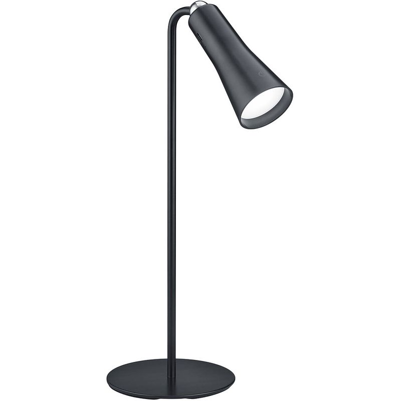 Foto van Led bureaulamp - trion moxi - 2w - warm wit 3000k - oplaadbaar - rond - mat zwart - aluminium