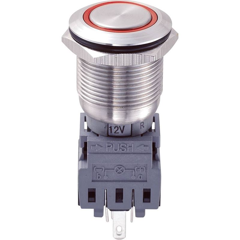 Foto van Tru components las1-bgq-11e/r/12v vandalismebestendige druktoets 250 v/ac 5 a 1x uit/(aan) moment rood ip67 1 stuk(s)