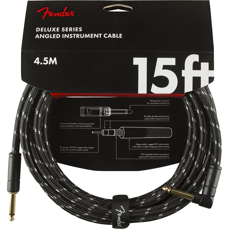 Foto van Fender deluxe cables instrumentkabel 4.5m zwart recht+haaks