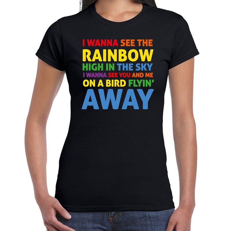 Foto van Bellatio decorations gay pride t-shirt - dames - zwart - rainbow - lhbti m - feestshirts