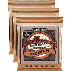 Foto van Ernie ball 3544 earthwood custom medium phosphor bronze 13-56 snaren voor westerngitaar (3 sets)