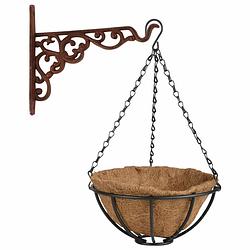 Foto van Hanging basket 25 cm met ijzeren muurhaak en kokos inlegvel - plantenbakken