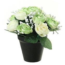 Foto van Louis maes kunstbloemen plant in pot - creme wit tinten - 20 cm - bloemenstuk ornament - kunstbloemen