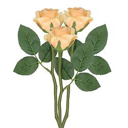 Foto van Top art kunstbloem roos nina - 3x - perzik kleur - 27 cm - kunststof steel - decoratie bloemen - kunstbloemen