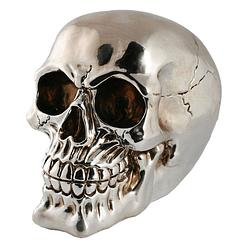 Foto van Spaarpot van doodshoofd/skull - polyresin - 15 cm - zilver light - volwassenen - spaarpotten