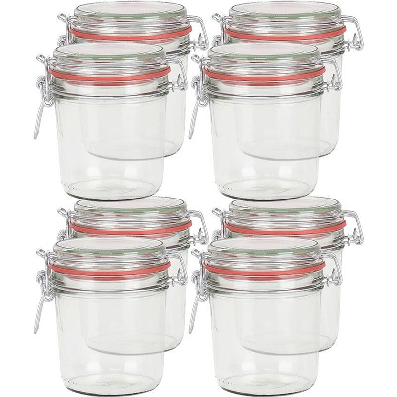 Foto van 8x glazen confituren pot/weckpot 400 ml met beugelsluiting en rubberen ring - weckpotten