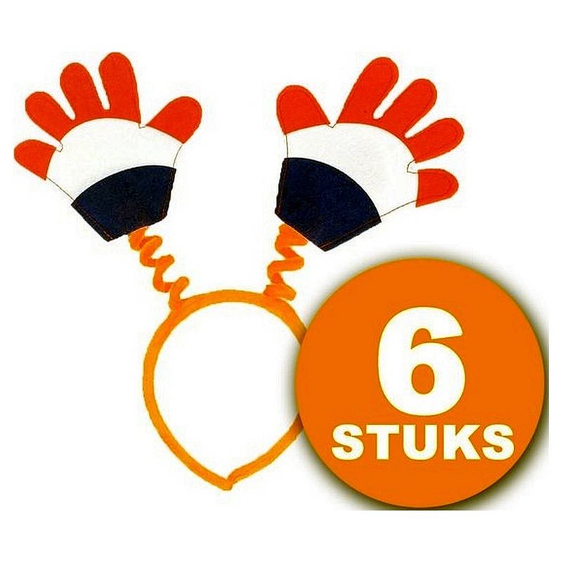 Foto van Oranje diadeem 6 stuks oranje diadeem met handjes feestartikelen oranje hoofddeksel feestkleding ek/wk voetbal