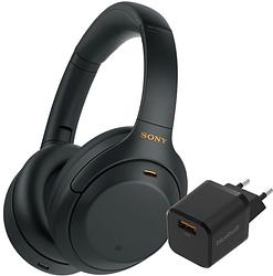 Foto van Sony wh-1000xm4 zwart + bluebuilt quick charge oplader met usb a poort 18w zwart