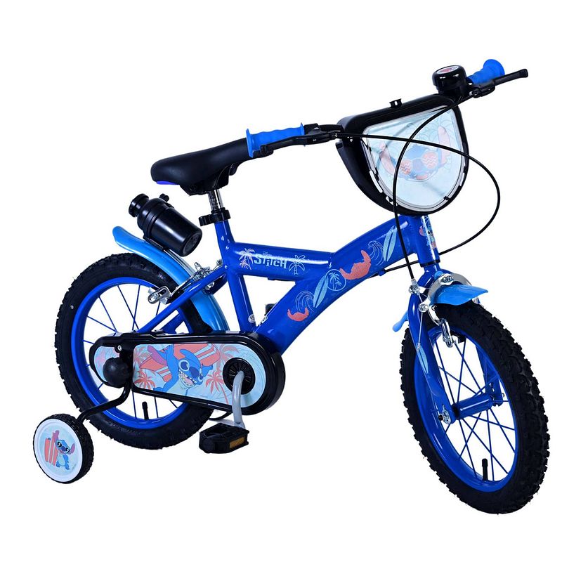 Foto van Disney stitch kinderfiets - jongens - 14 inch - blauw - twee handremmen