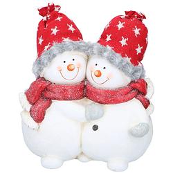 Foto van Christmas gifts kerst beeld sneeuwpoppenpaar - beeldje 31cm - kersversiering voor binnen en buiten