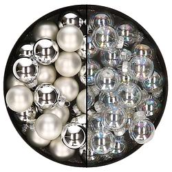 Foto van Mini kerstballen - 48x- zilver en transparant parelmoer -2,5 cm - glas - kerstbal