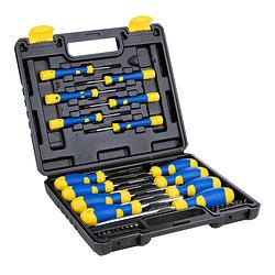 Foto van Kinzo schroevendraaierset 32-delig - incl. koffer - schroevendraaiers met magnetische tip - zwart, geel, blauw
