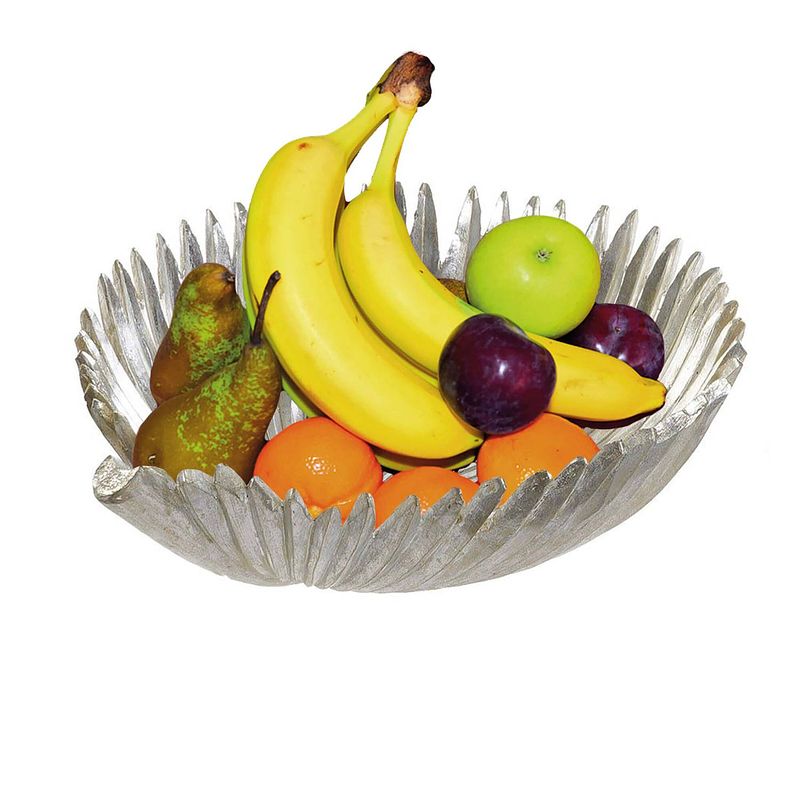 Foto van Fruitschaal zilver blad kunststof rond 31 cm - fruitschalen