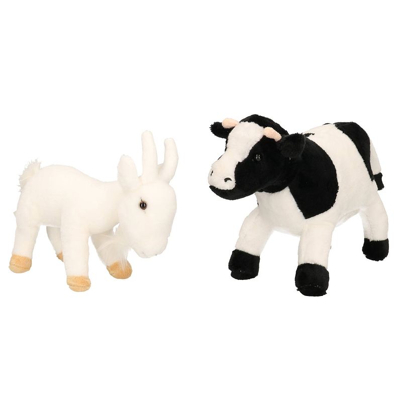 Foto van Pluche knuffel boerderijdieren set koe en geit van 22 cm - knuffel boederijdieren