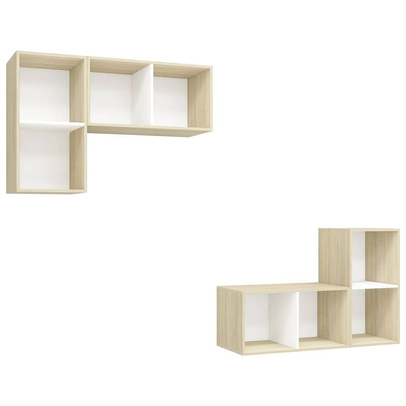 Foto van The living store tv-meubelset - televisiewand - wit en sonoma eiken - 37 x 37 x 72 cm - 4 stuks