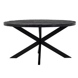 Foto van Giga meubel eettafel rond 150cm - zwart - hardhout - tafel jay